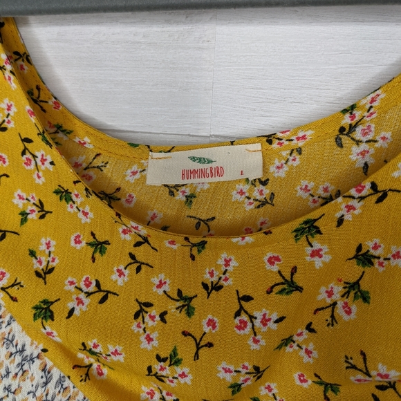 Hummingbird Boho Daisy Blouse Yellow Beige Large - Picture 4 of 7